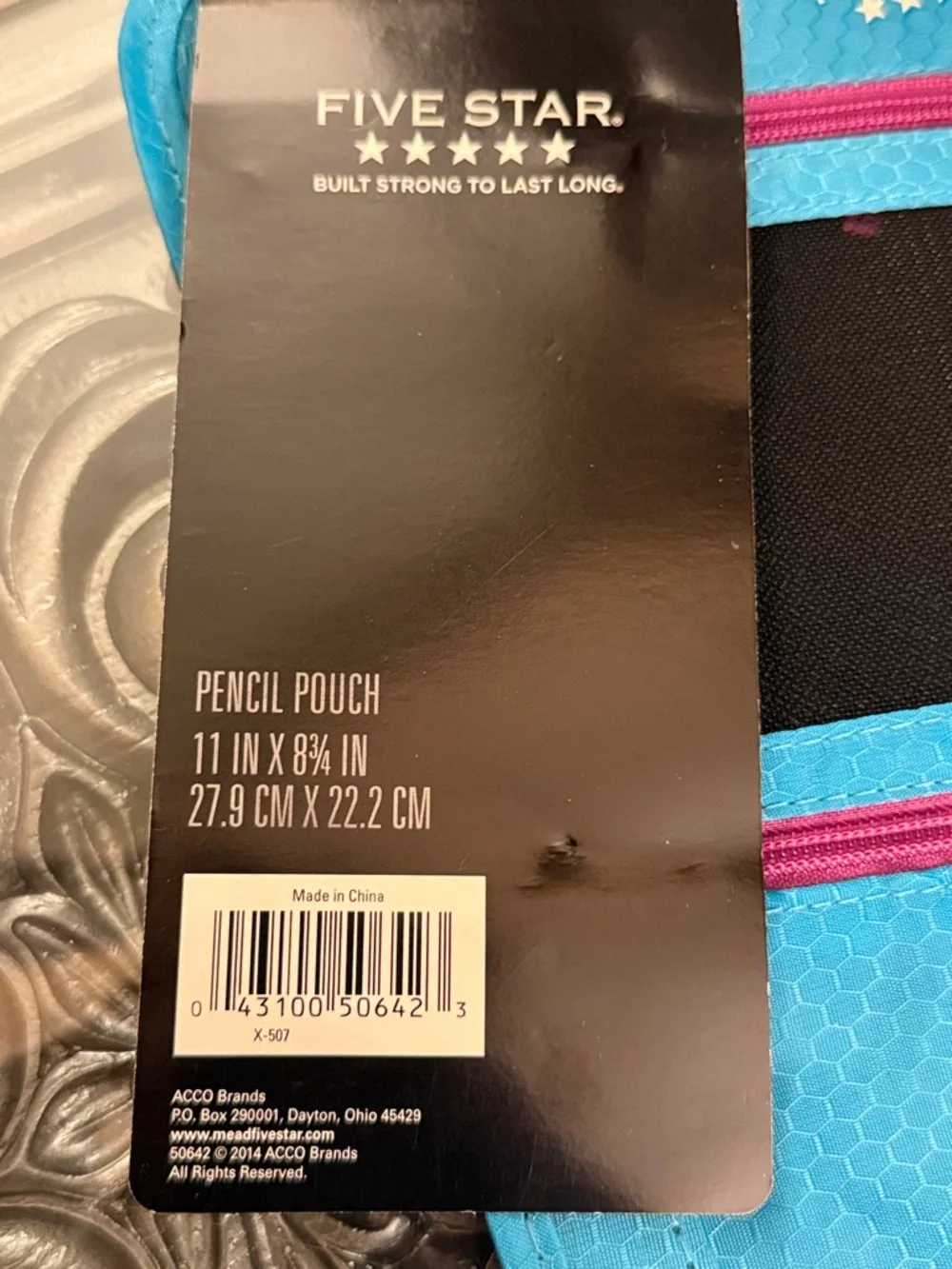 FIVE STAR Teal Mesh Pencil Case with Pink Zippers